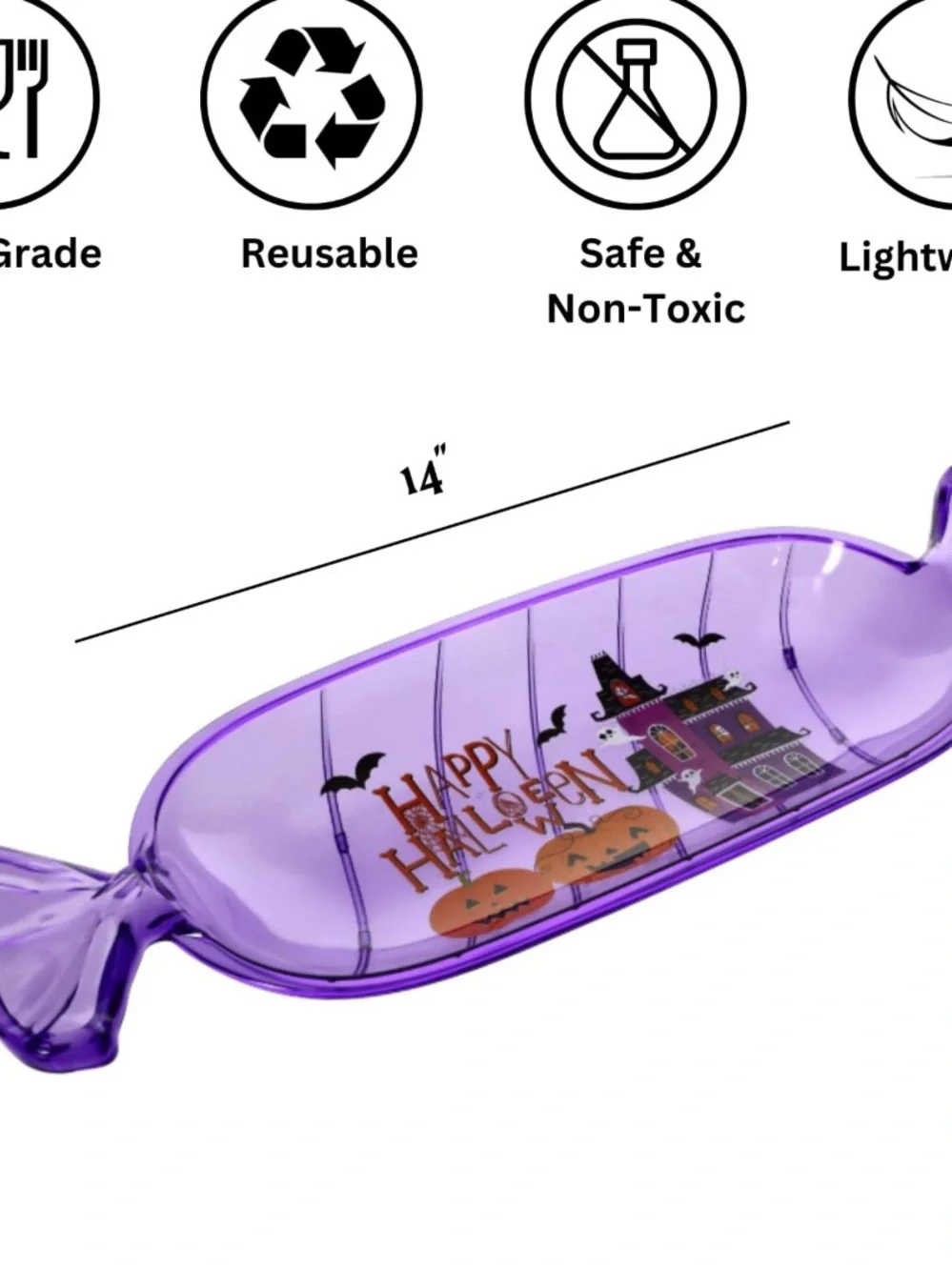 Halloween Candy-Shaped Serving Trays - Orange, Purple, Black by